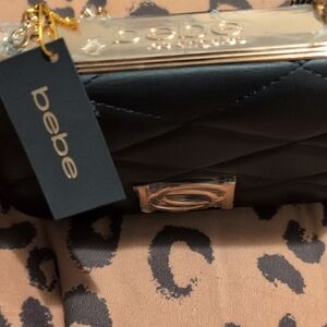 Bebe Black Quilted Clutch with Silver Accents